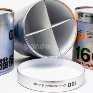 Holographic round paper canister with divider lid for premium food or gift packaging