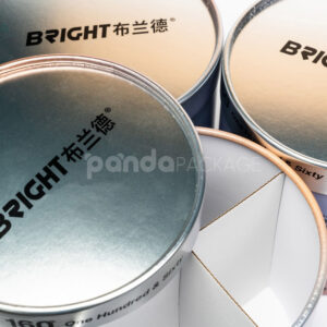 Holographic round paper canister with divider lid for premium food or gift packaging