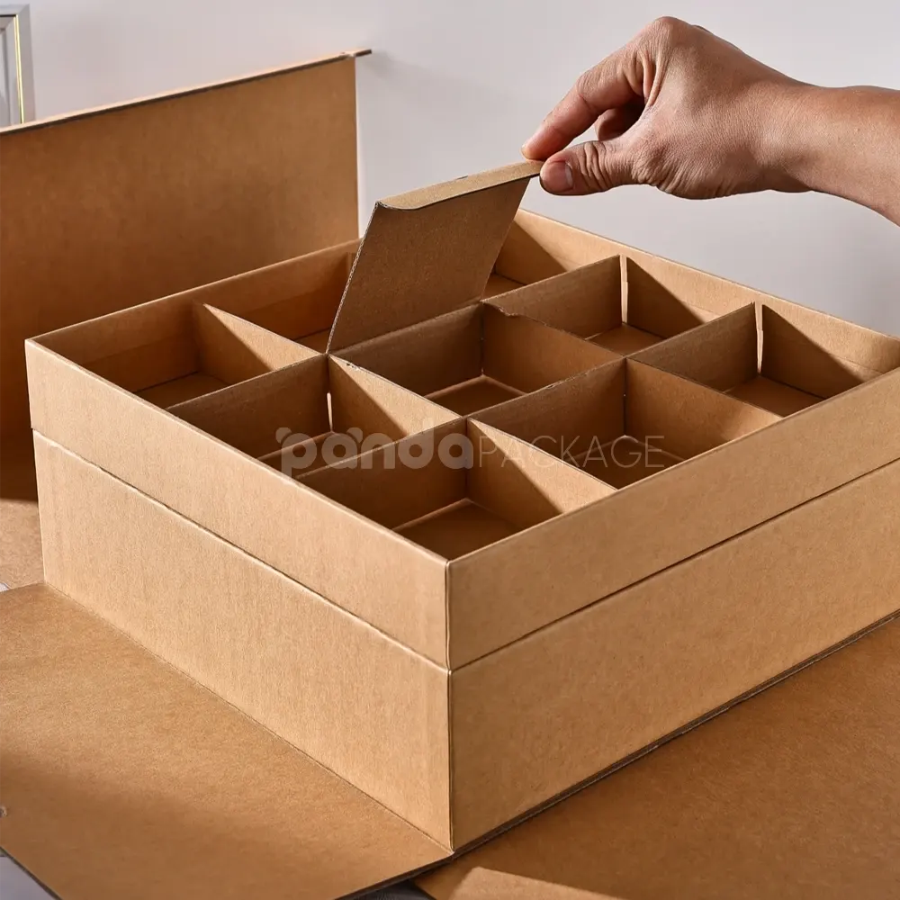 Kraft drawer box with layered compartments and dividers