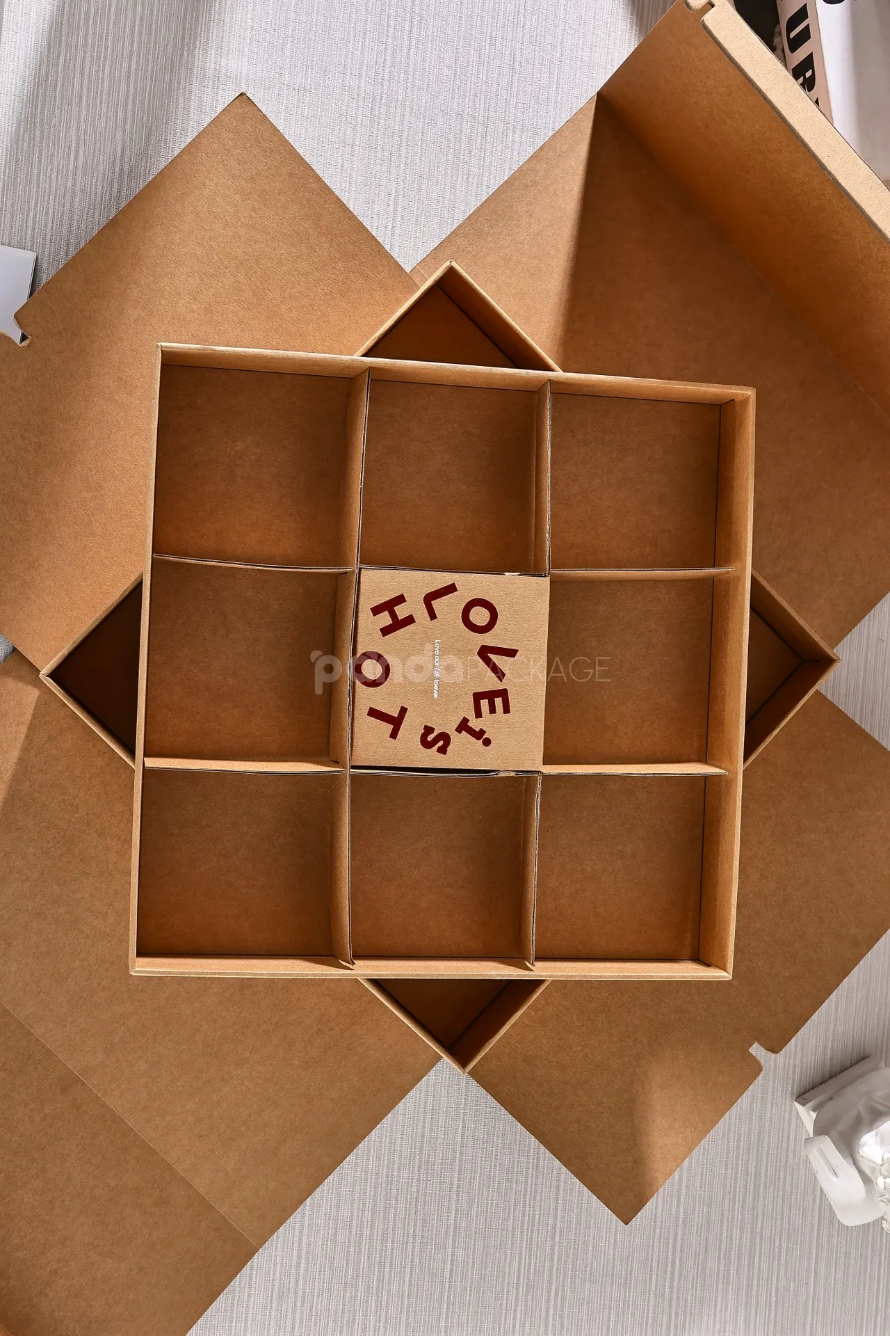 Kraft drawer box with layered compartments and dividers