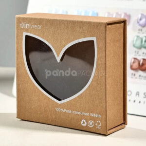 Eco-friendly kraft rigid box with magnetic flip lid and clear leaf-shaped window
