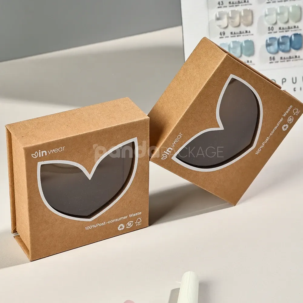 Eco-friendly kraft rigid box with magnetic flip lid and clear leaf-shaped window