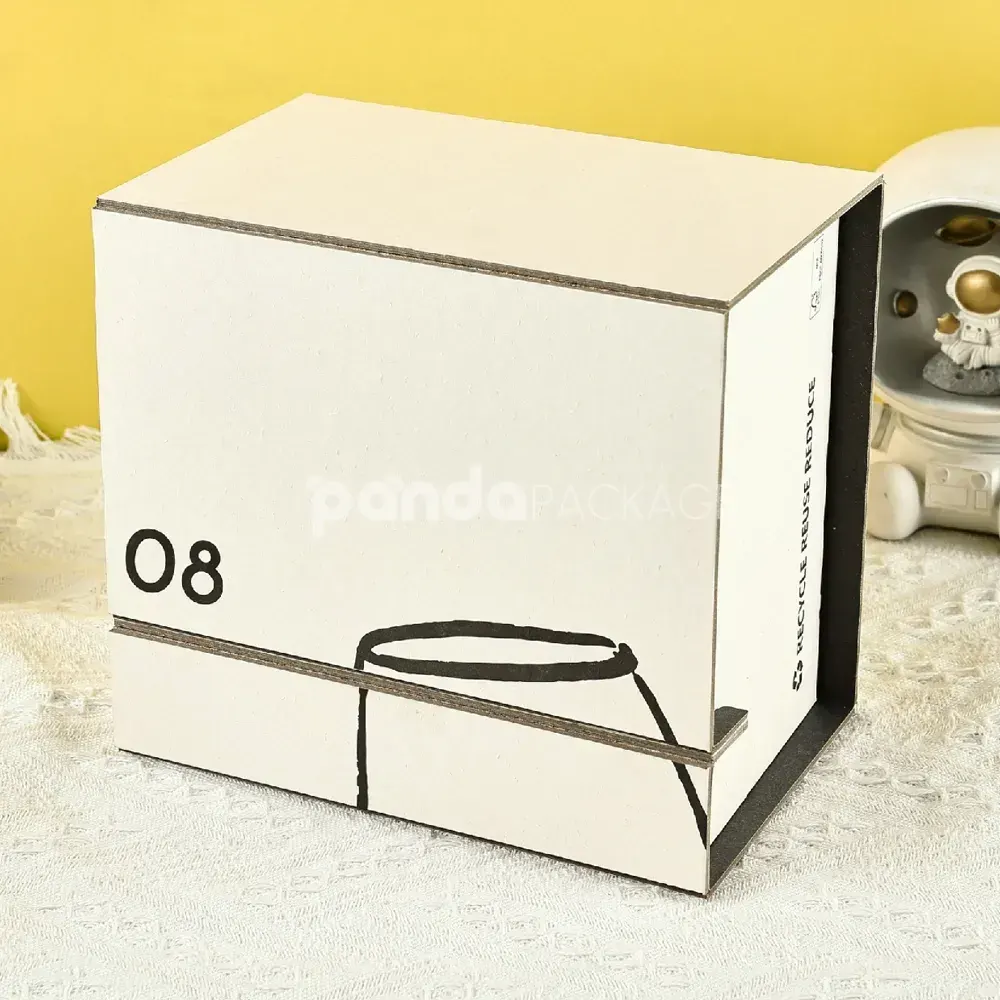 Minimalist dual flip lid rigid gift box in white with printed art graphics