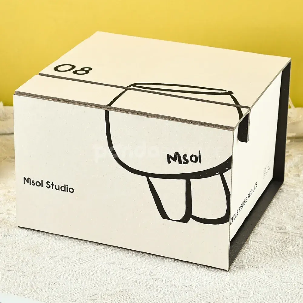 Minimalist dual flip lid rigid gift box in white with printed art graphics