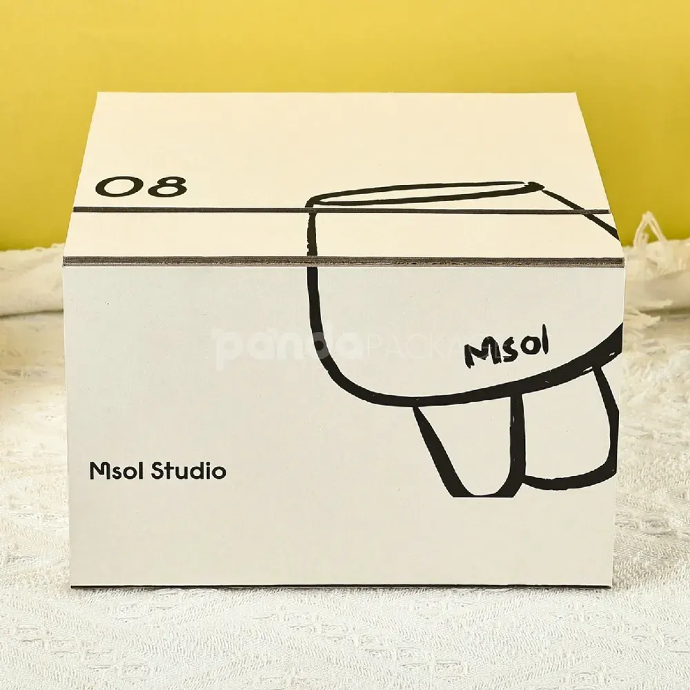 Minimalist dual flip lid rigid gift box in white with printed art graphics