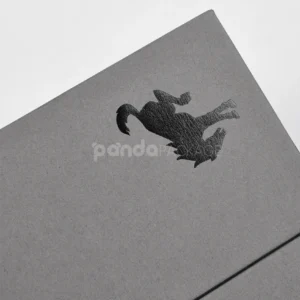 Luxury grey rigid box with lift-off lid and black foil stamped logo