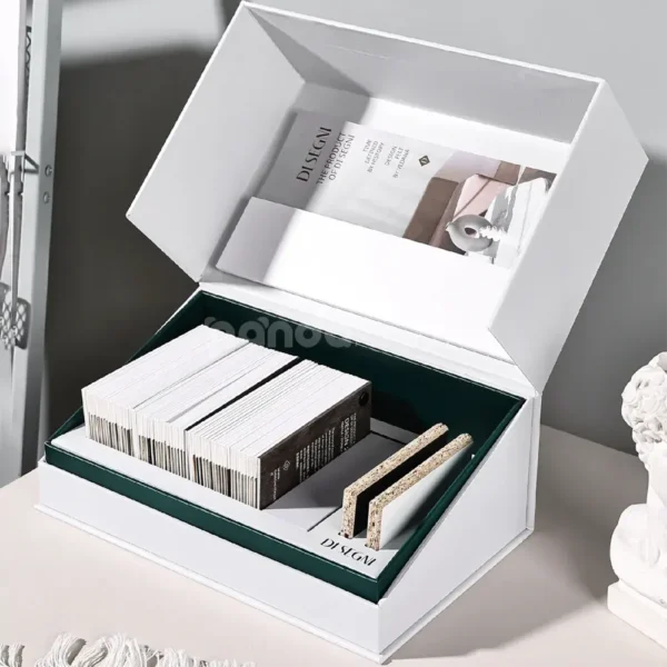 White Book Style Rigid Sample Display Box with Handle