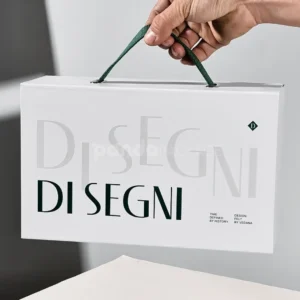 White book-style rigid box for material sample presentation