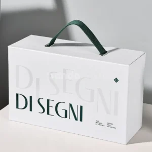 White book-style rigid box for material sample presentation