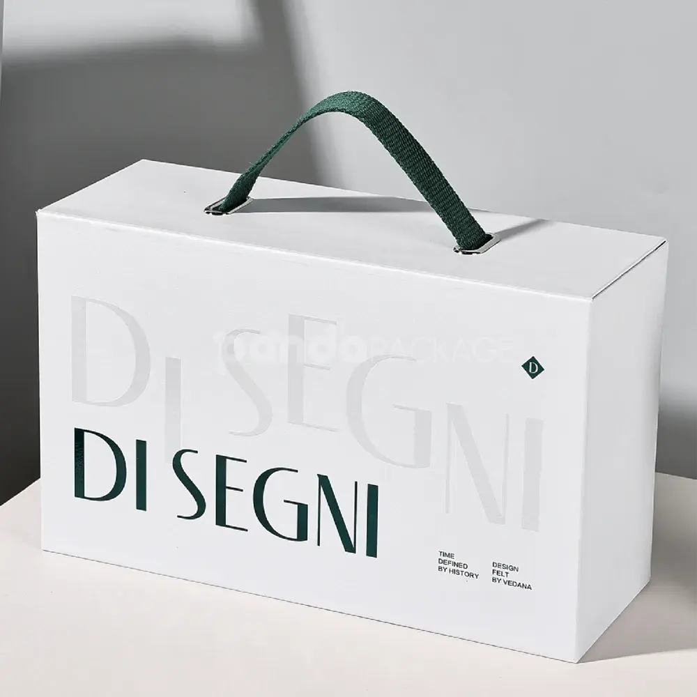White book-style rigid box for material sample presentation