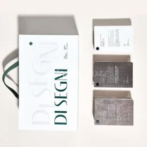 White book-style rigid box for material sample presentation
