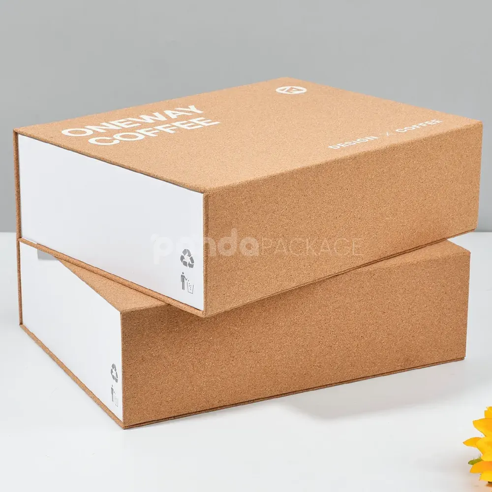 Eco-friendly flip lid paperboard box with cork texture