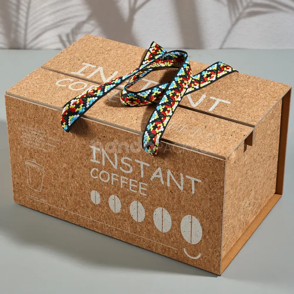 Foldable kraft double tuck box with cork pattern and colorful handle