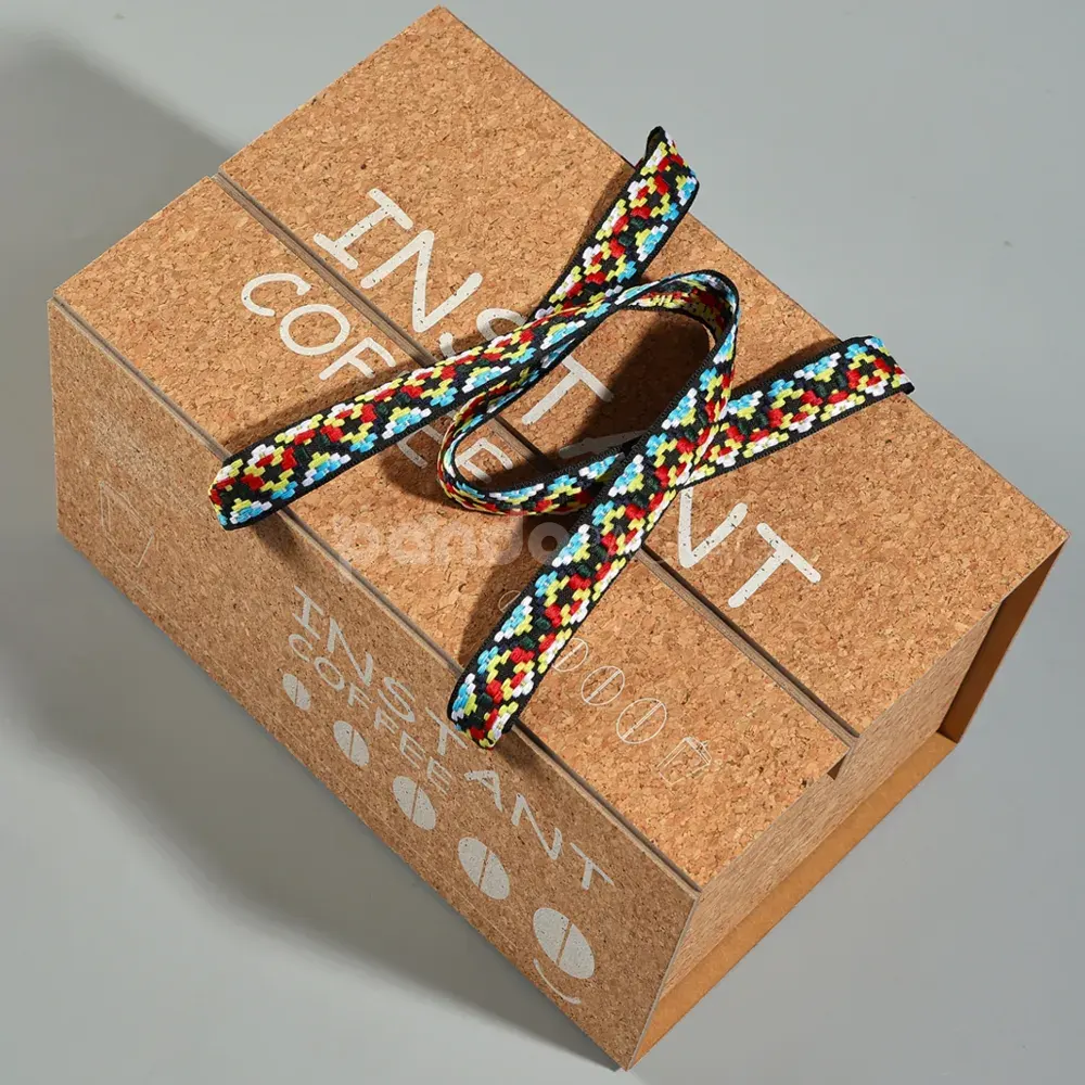 Foldable kraft double tuck box with cork pattern and colorful handle