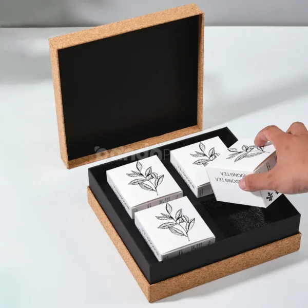 Cork Texture Flip Lid Rigid Box with Compartments