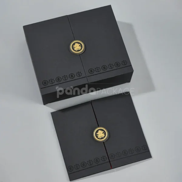 Black Double Door Rigid Box with Gold Medallion