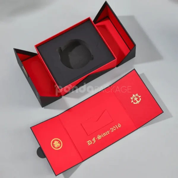 Black Double Door Rigid Box with Gold Medallion
