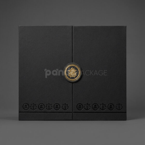 Black Double Door Rigid Box with Gold Medallion