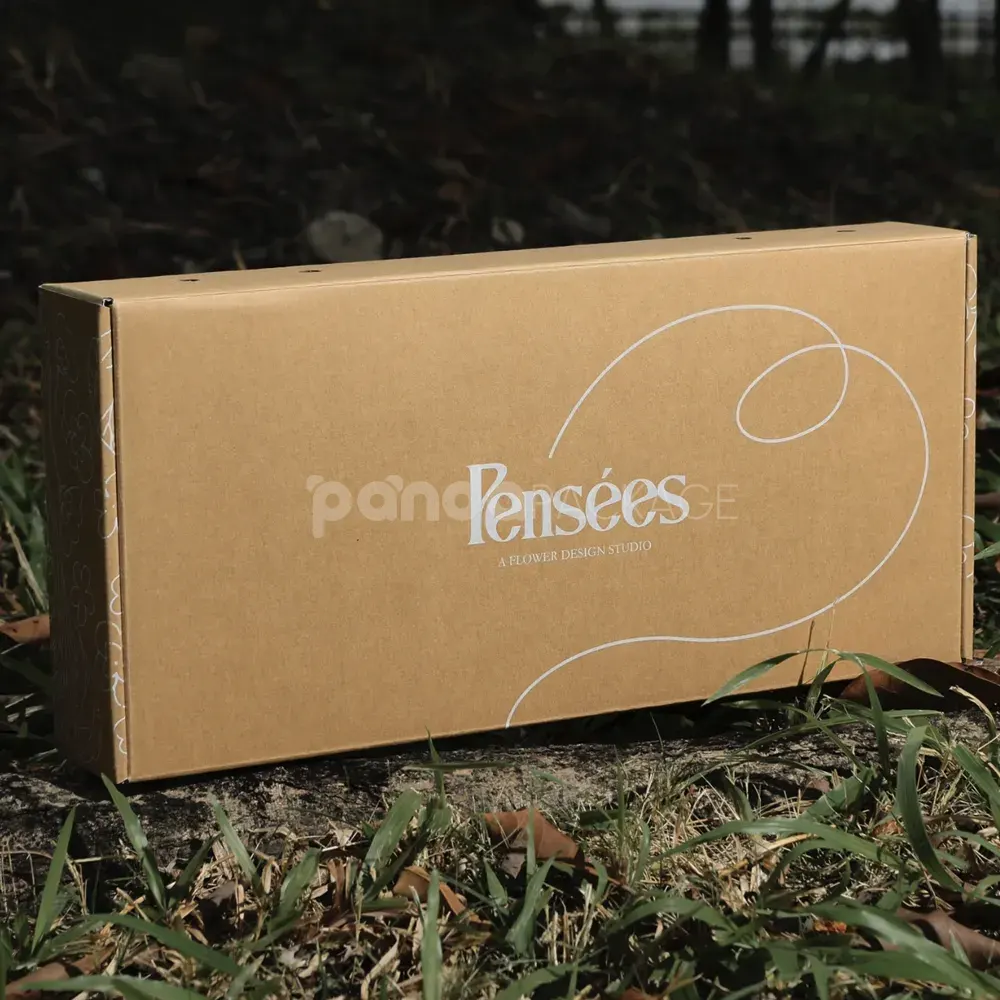foldable kraft mailer box with printed inner design and handle holes