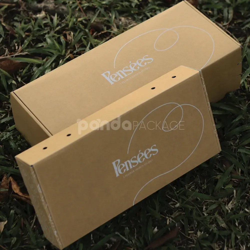 foldable kraft mailer box with printed inner design and handle holes