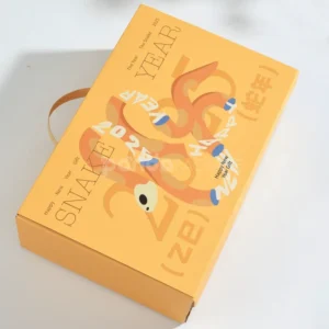foldable kraft mailer box with divider insert and handle in orange print