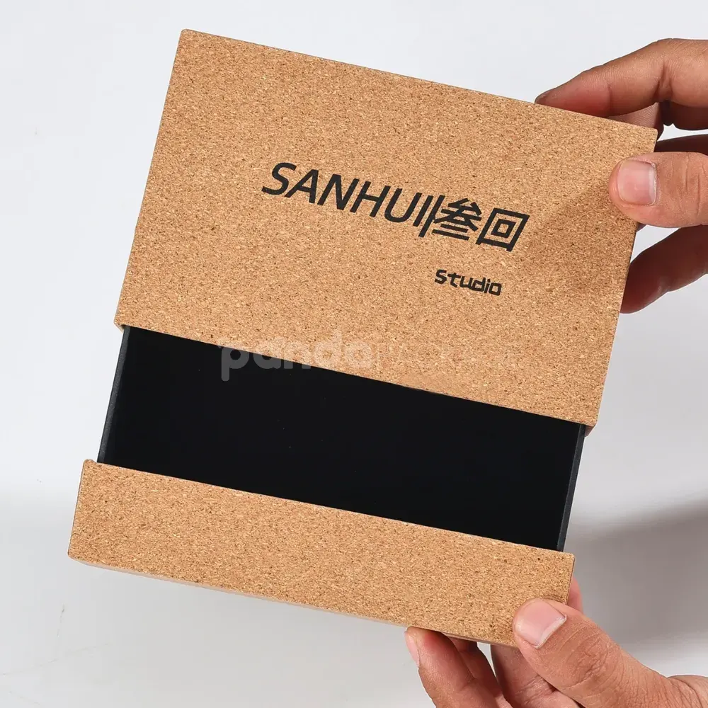 Luxury cork rigid drawer box with black tray insert