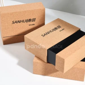 Luxury cork rigid drawer box with black tray insert