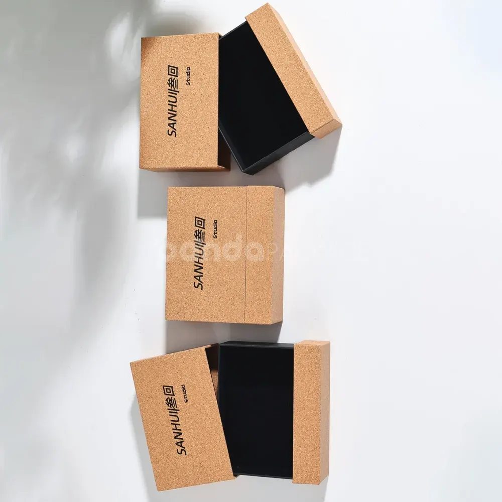Luxury cork rigid drawer box with black tray insert