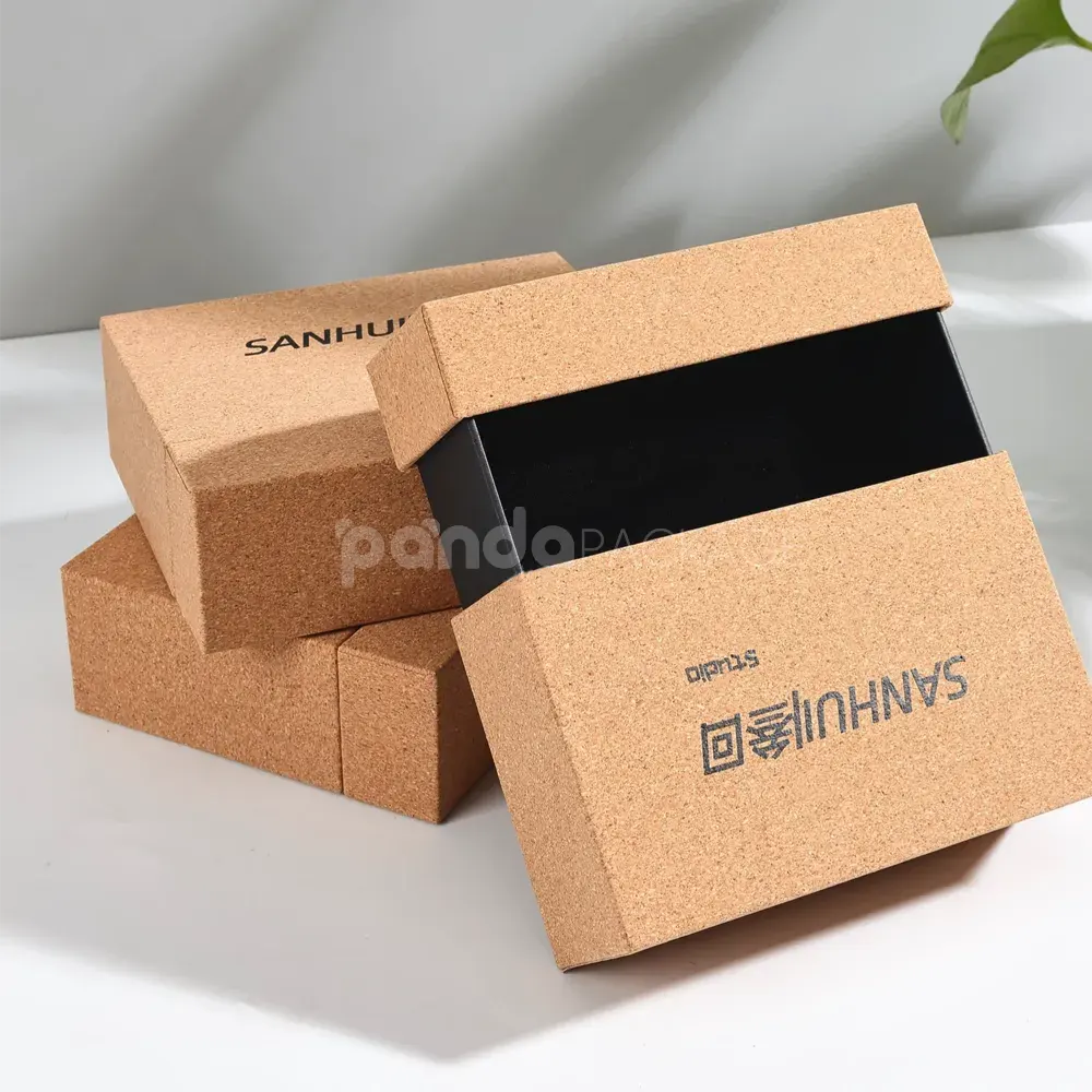 Luxury cork rigid drawer box with black tray insert