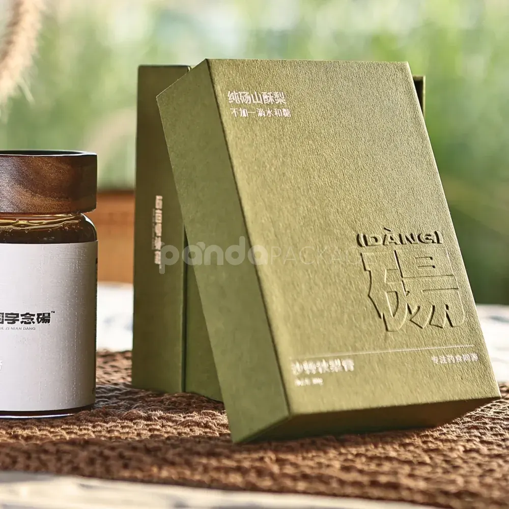 Olive green rigid paper box with lift-off lid and EVA insert