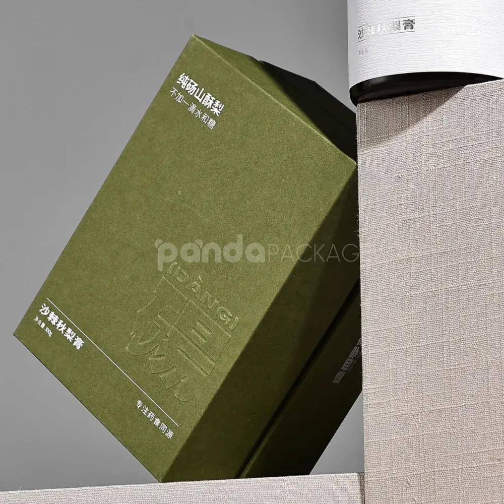 Olive green rigid paper box with lift-off lid and EVA insert