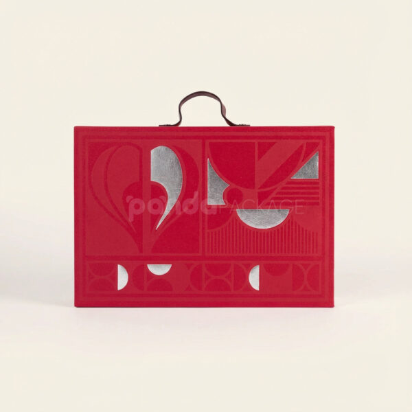 Modern Red & White Cosmetic Gift Box with Handle