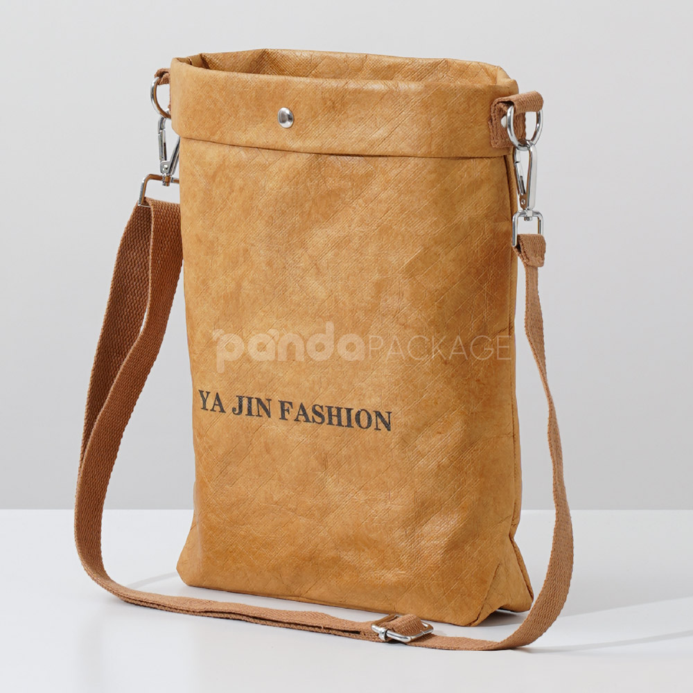 Eco-friendly kraft paper crossbody bag with adjustable strap