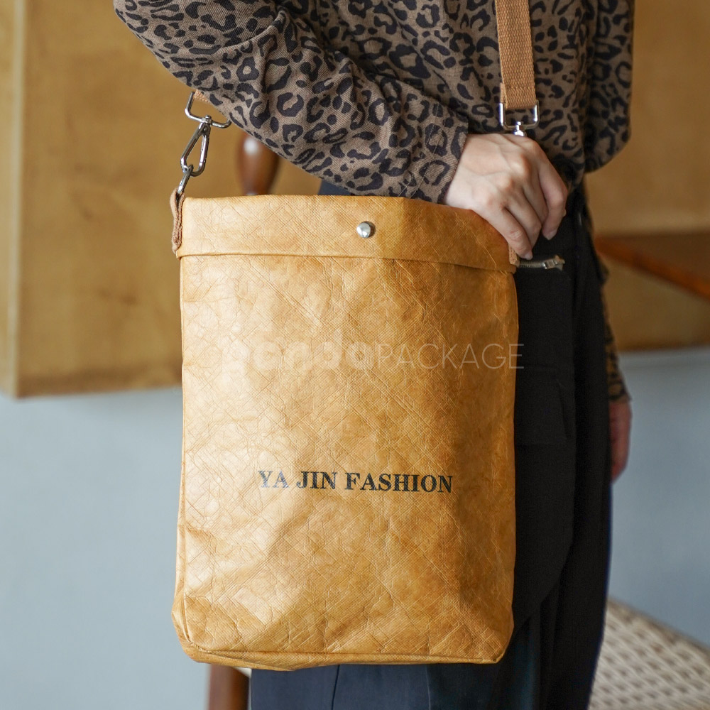 Eco-friendly kraft paper crossbody bag with adjustable strap