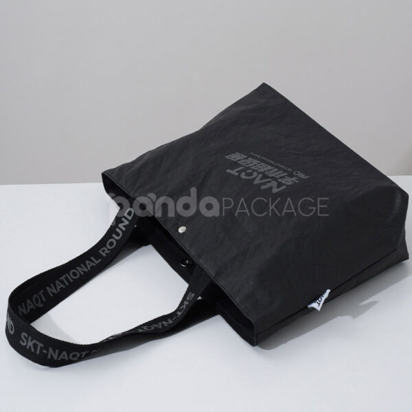 Matte Black Kraft Paper Tote Bag with Webbing Handles