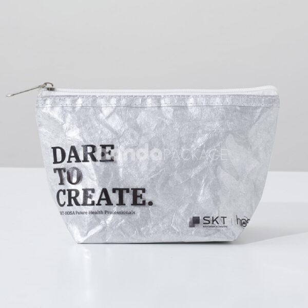 Silver Zipper Pouch with Stand-Up Base