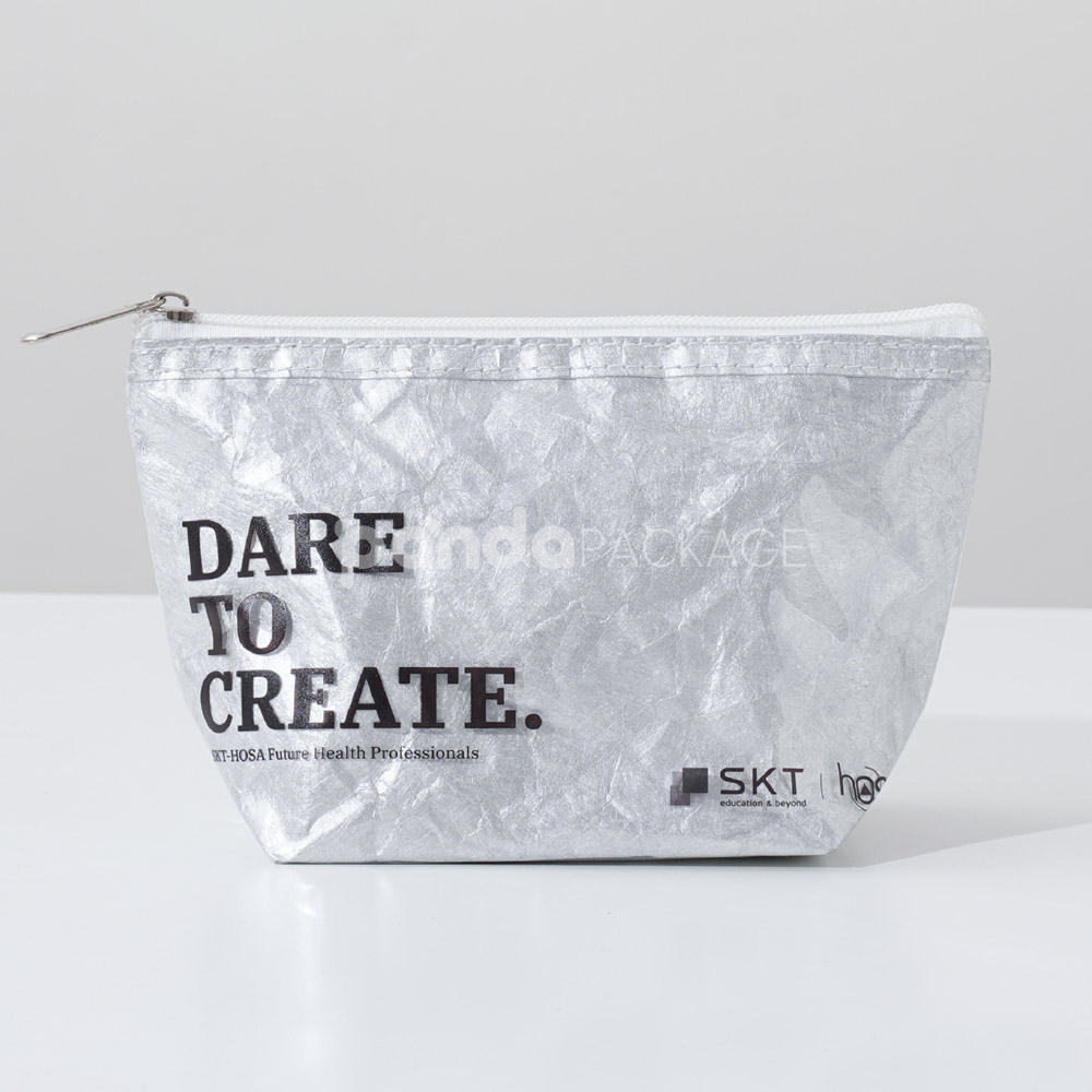 Silver zipper pouch with stand-up base for daily storage