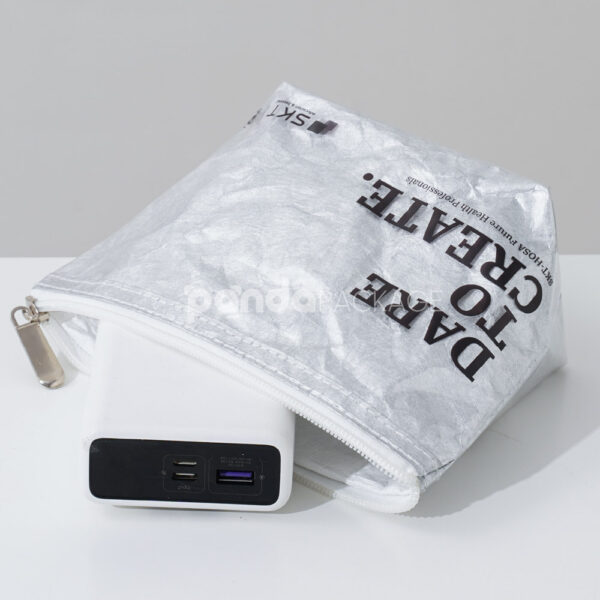 Silver Zipper Pouch with Stand-Up Base