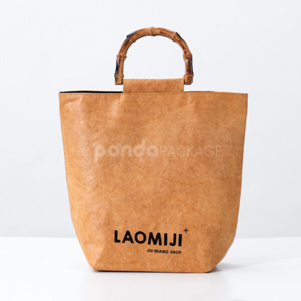 Brown Kraft Tote Bag with Faux Bamboo Handles