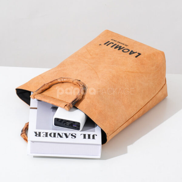 Brown Kraft Tote Bag with Faux Bamboo Handles