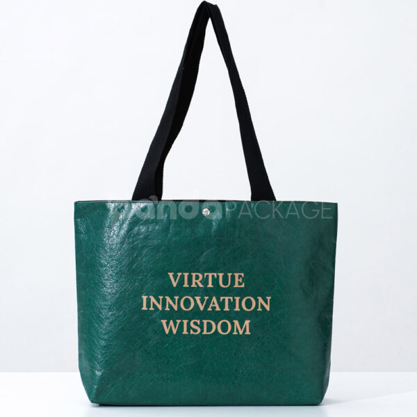 Green Textured Paper Tote with Black Handles