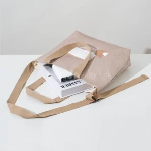 Eco paper tote bag with tribal bird design and shoulder strap