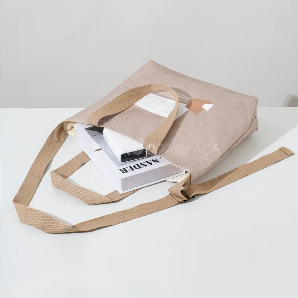 Eco paper tote bag with tribal bird design and shoulder strap