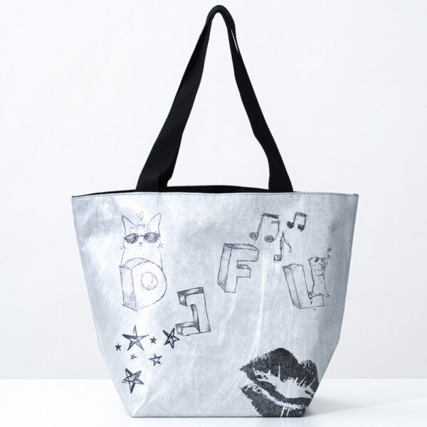 Gray Artistic Eco Tote Bag with Bold Prints