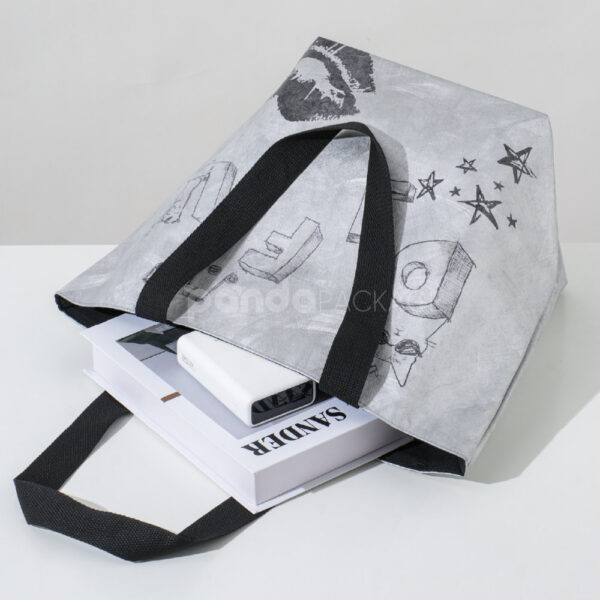 Gray Artistic Eco Tote Bag with Bold Prints