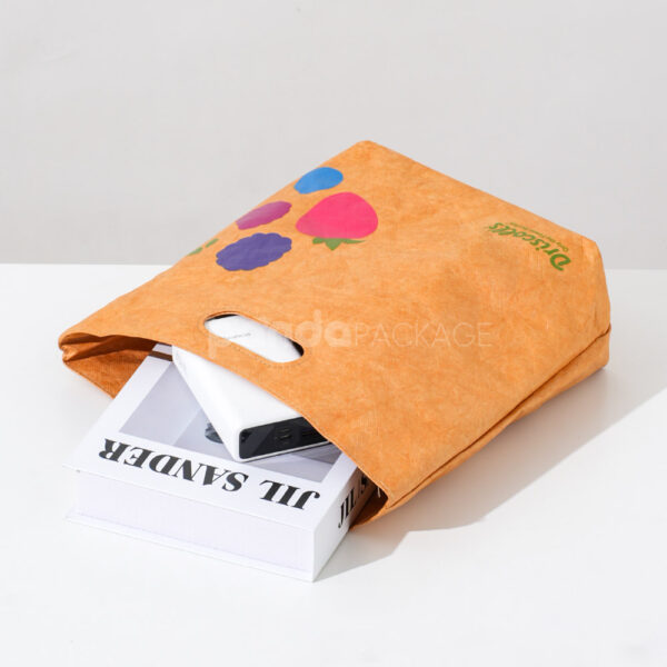 Natural Kraft Tote Bag with Fruit Pattern Print