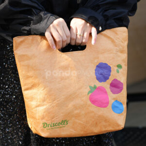 Reusable eco kraft tote bag with printed fruit icons