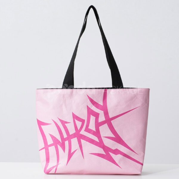 Pink Graphic Paper Tote Bag with Black Handles