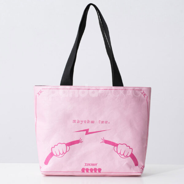 Pink Graphic Paper Tote Bag with Black Handles