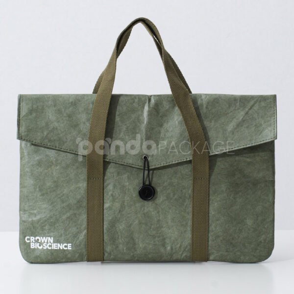 Olive Green Kraft Paper Handle Tote Bag